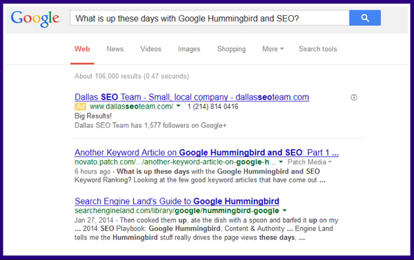 Google Hummingbird, keyword, long-tailed Keyword, SEO